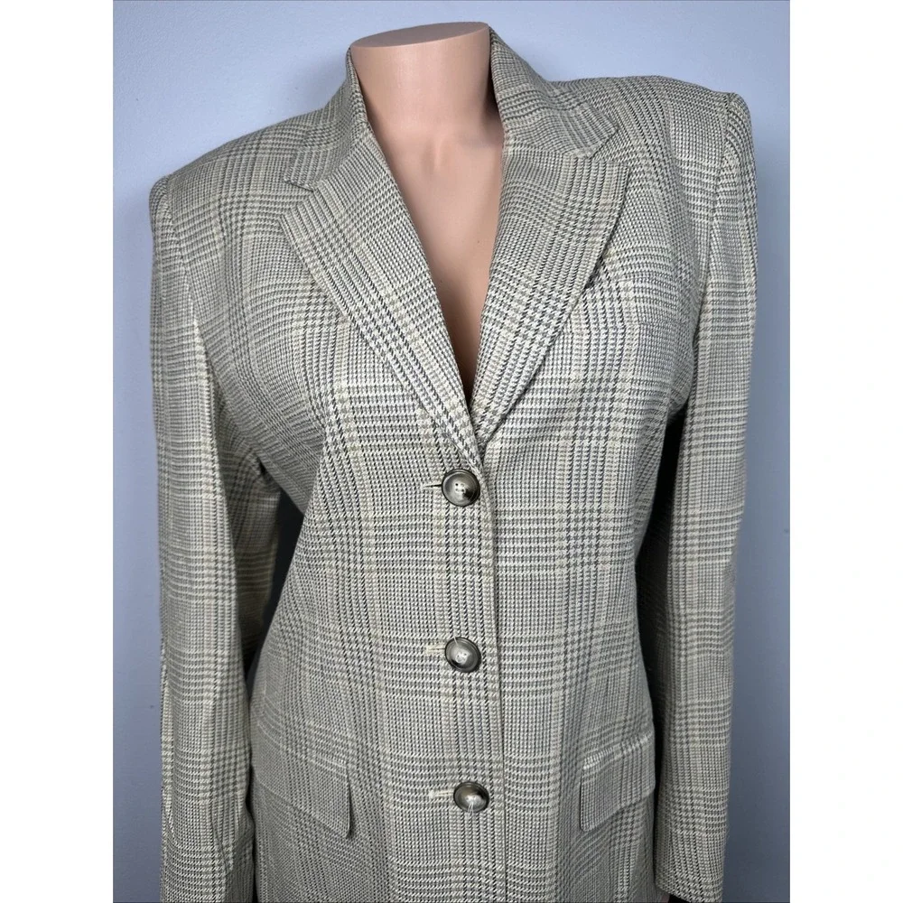 Vintage Talbots Blazer Womens Size 10 Beige Plaid Button Lined Silk Blend USA